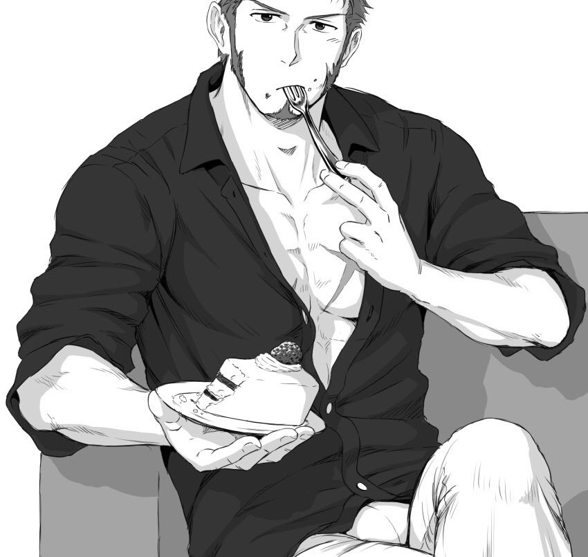 Daddy_Napol's tweet photo. "Mmmn... whaf you looking at?"

There's nothing better about a piece of cake, in the evening. And Napol is able to make it sexy and cute at the same time. 

Art: unplugged_line https://t.co/u9ZBRcZIpf