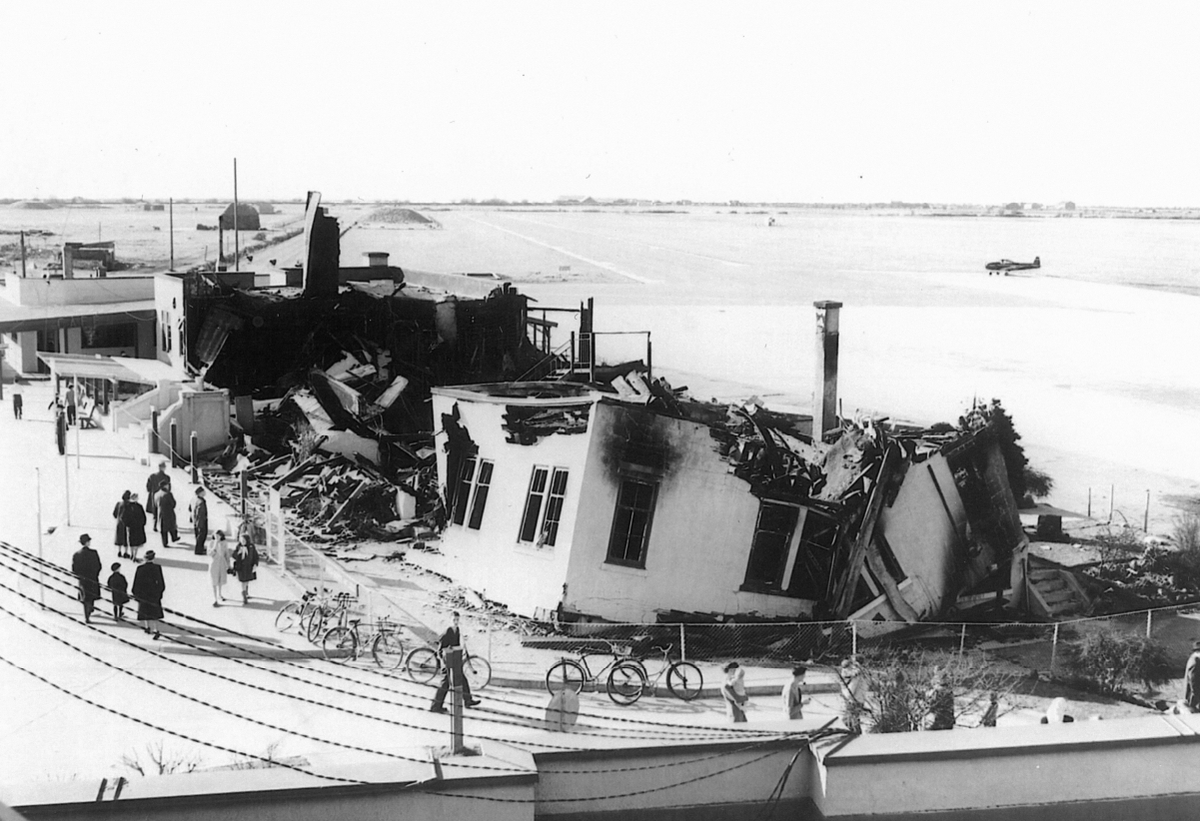 Fire destroys the original terminal building in 1949 and work on a new facility begins immediately. The new terminal opens in 1950.  #YVRBDAY