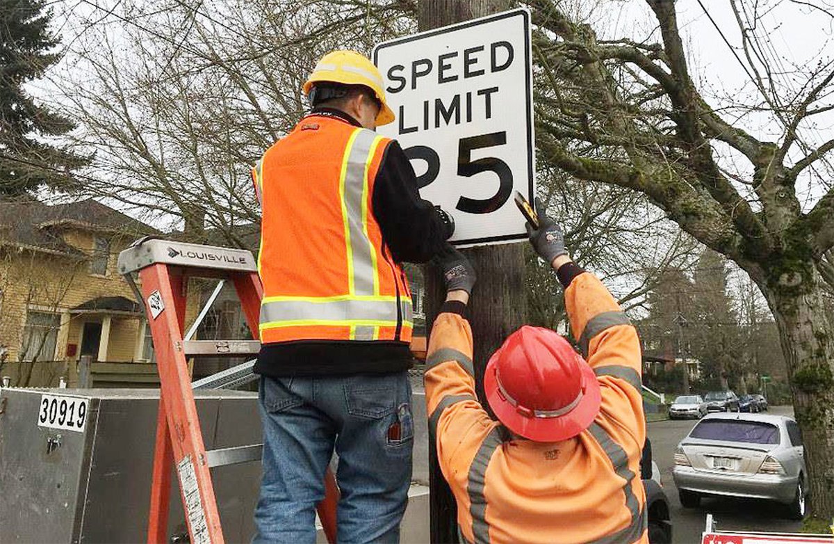 A growing body of evidence, however, shows that speed limit changes alone can lead to measurable declines in speeds and crashes, even absent enforcement or engineering changes. See these case studies from  @SeattleDOT: https://www.seattle.gov/Documents/Departments/SDOT/VisionZero/SpeedLimit_CaseStudies_Report.pdf