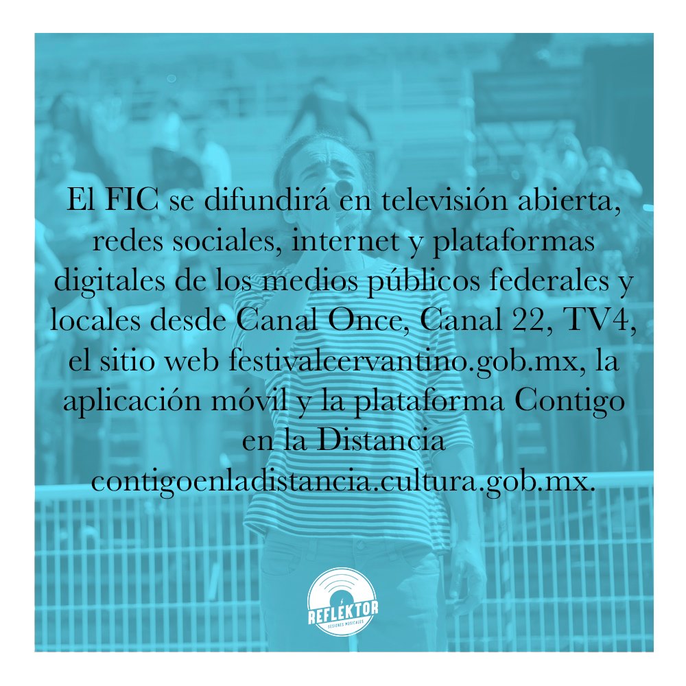 ReflektorssC's tweet photo. #MásMúsica 🔊🎵 Ante la incertidumbre sobre si se llevaría a cabo uno de los eventos más importantes de la región del bajío: el Festival Internacional Cervantino , este ha anunciado las modificaciones que sufrirá para la edición 2020 a consecuencia del COVID-19. Aquí los detalles https://t.co/Err9KweQEA