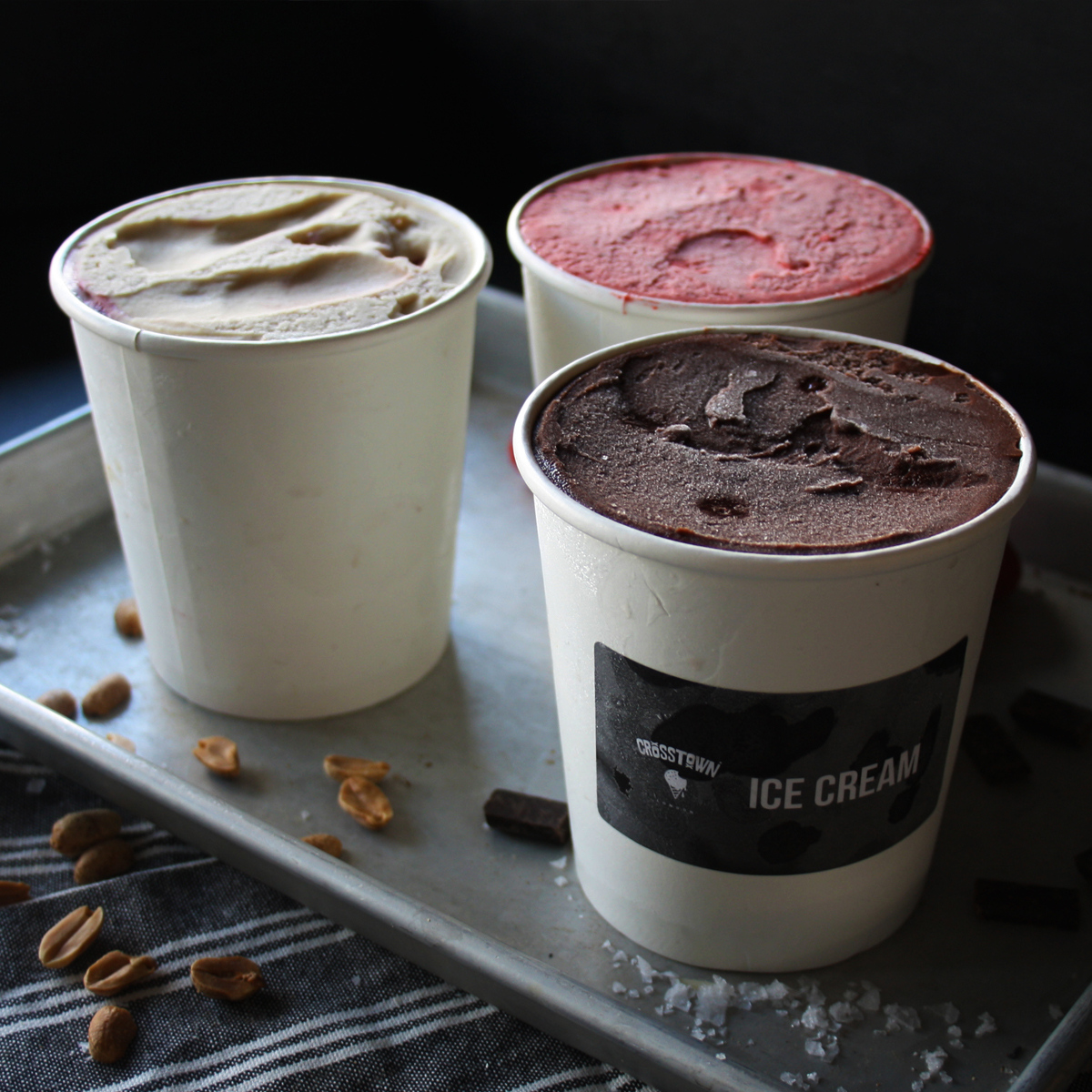 CrosstownLondon's tweet photo. Crosstown Ice Cream is now available for pre-order! Order 500ml pints, 120ml pots and ice cream gift boxes until 11pm for next day delivery across Greater London, direct from the Crosstown website. Our first deliveries are being made on Monday 27th July. 🚀🍦✖️ #crosstownicecream https://t.co/pCETuWqrmb