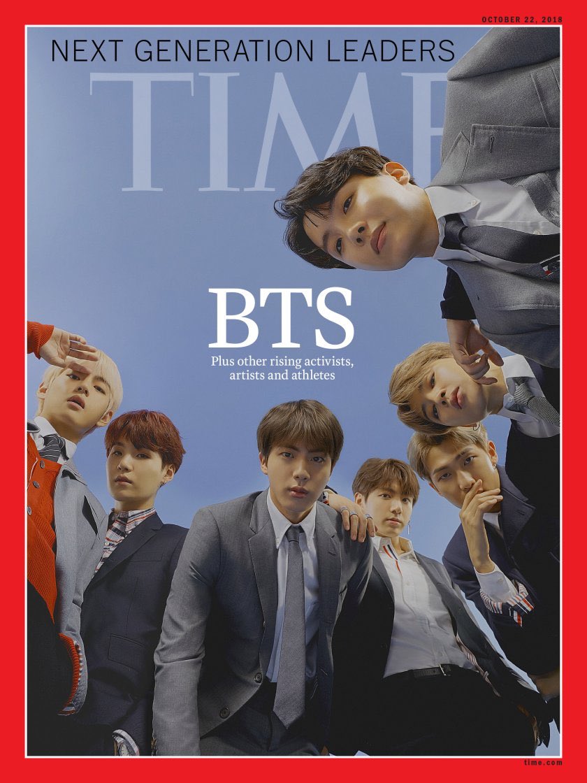 bts were selected by time magazine as the ‘top 25 most influential people on the internet’ three years in a row... they also appeared on the front cover and were named ‘next generation leaders’