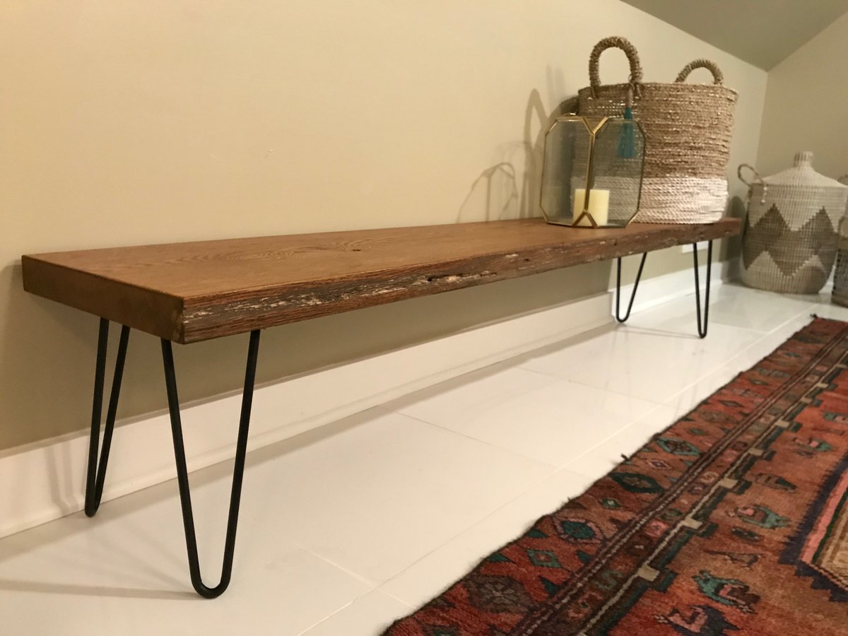 MilwaukeeMae's tweet photo. Made this bench for the bathroom with freshly milled wood from my friend at Linscott’s Local Hardwoods. Then stained it and added hairpin legs. #makingstuff #diyhome #supportsmallbusiness https://t.co/j0CZBwrH1A