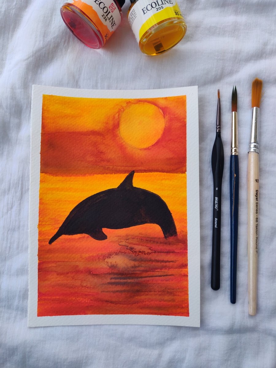 APuravi's tweet photo. I almost forgot to tweet about my #worldwatercolormonth. For day 3 the prompt playful I paint a playful dolphin 😊 #art  #artistsontwitter #ArtistOnTwitter #arttherapy #watercolorpainting #dreamisoverparty https://t.co/LtaDiUpqJh
