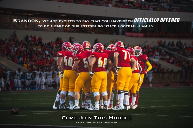 BrandonGirard18's tweet photo. After a great visit, I am humbled and blessed to say I have received a scholarship offer to further my academic and football career at Pitt State University🦍🟡🔴 https://t.co/M6jUMwvQqJ