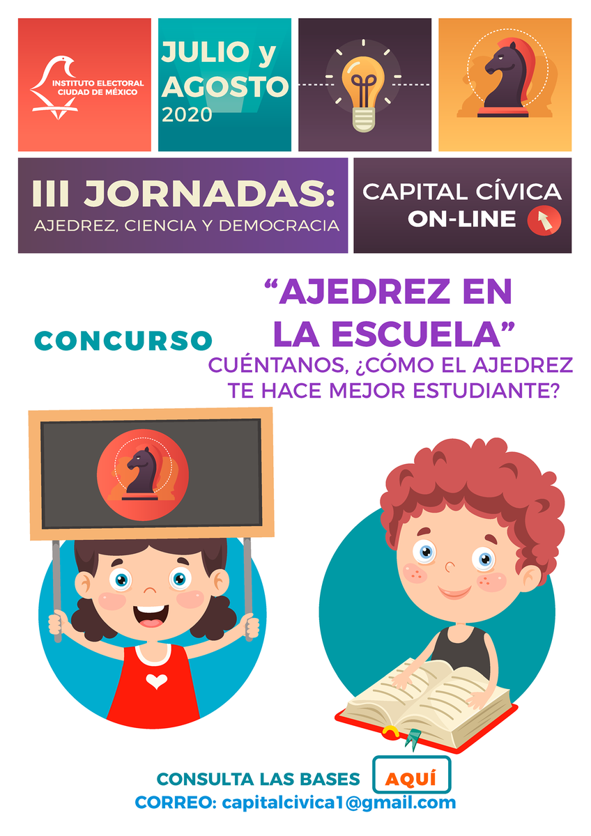 XochimilcoAl's tweet photo. Invitamos a las niñas y niños de nuestro Xochimilco a participar en los tres concursos que forman parte de las III Jornadas: ajedrez, ciencia y democracia 2020, del @iecm. 
Pueden consultar las bases y premios aquí: https://t.co/MvoTNzkSgJ https://t.co/Lgp9ulkh8c