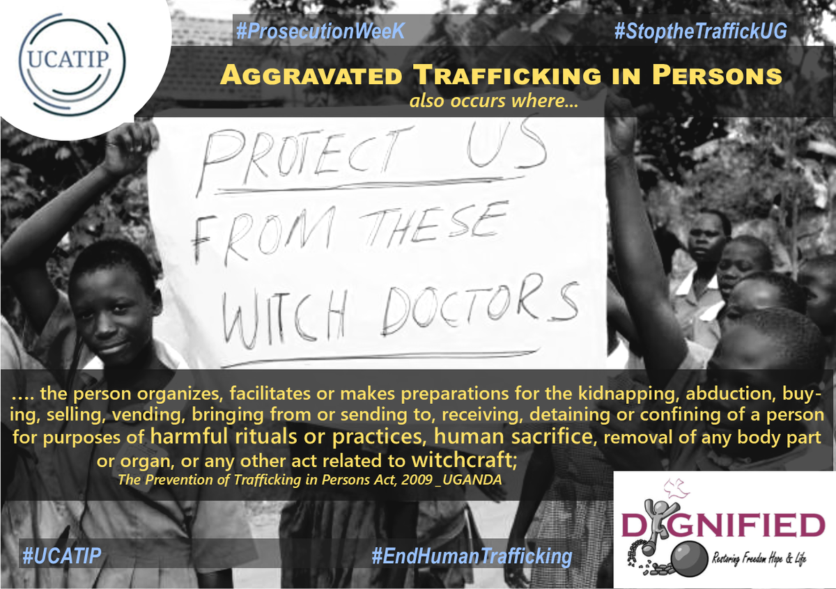 DIGNIFIED_ug's tweet photo. Prosecution Awareness Week -Aggravated #TraffickingInPersons - The Offender is liable to IMPRISONMENT FOR LIFE
#ProsecutionWeek
#StoptheTraffickUG
#UCATIP
#EndHumanTrafficking, #BeyondAndWithin
@UCATIPU @Rahab_Uganda
@pla_ug @DPUganda
@fistuganda
@make_child
@nbstv
@EACRN https://t.co/vrC0SCvIUO