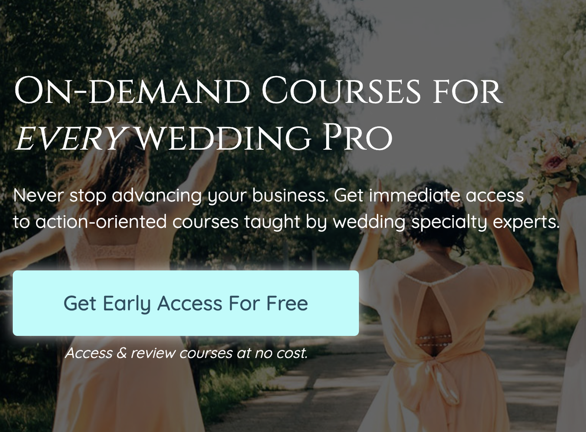 chapmark's tweet photo. I'm THRILLED to announce the launch of a project I've co-founded - the 1st learning platform exclusively for wedding pros. It has long been overdue - a place to login &amp; learn in bite sized chunks at your fingertips whenever &amp; wherever you are https://t.co/NW7UFR4ZNH  #weddingpros https://t.co/dYVXrtI6th