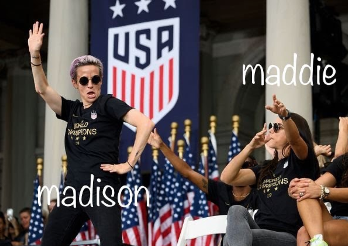 whatuswntplayer's tweet photo. Check out our IG @whichuswntplayerareyou for more content
1) DM us a name &amp; @USWNT player + we'll make a graphic and donate $1 for @PortlandFreedom! 
2) Help us raise $4k for #bailfunds! $55 away from #4k. 
3) Venmo @catiedavv 
#NWSLChallengeCup #BAONPDX #NWSL #LindseysBananas 🍌 https://t.co/QEEMOV9fd0