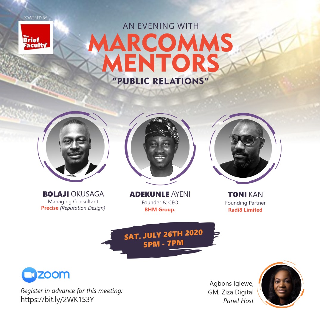agbonsigiewe's tweet photo. Excited to announce the July edition  of @TheBriefFaculty's Mentors on Stool Session which I will be hosting.   This month's edition will feature seasoned PR Specialists like; @tonikan11, @bokusaga and #adekunleayeni.  Here's the registration link: https://t.co/L7VNWbY2Mo https://t.co/iUQxQmjO6X