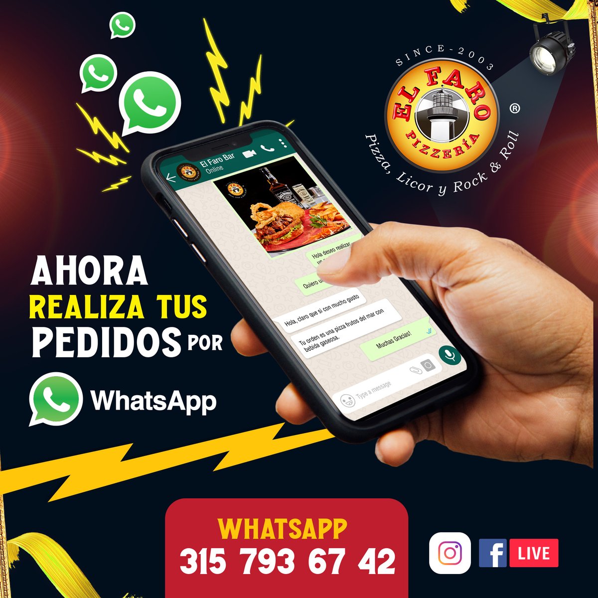ELFAROPIZZABAR's tweet photo. Realiza tu pedido cómodamente a través de nuestro Whatsapp y sigue rockeando!
.
🍔🍕🍟🍺🎹🎸
.
.
. 🛒WOMPI: https://t.co/re4G95Qsmd
.
📲📞DOMICILIOS: 315 793 67 4 https://t.co/U6GbzqugWs
