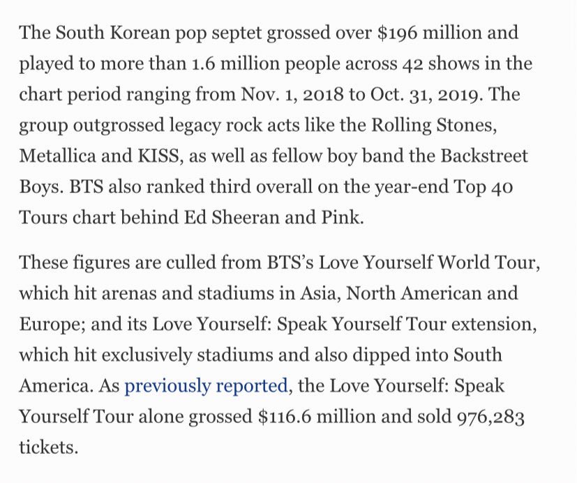 they were the top grossing touring group of 2019 surpassing the rolling stones, kiss, metallica and the backstreet boys