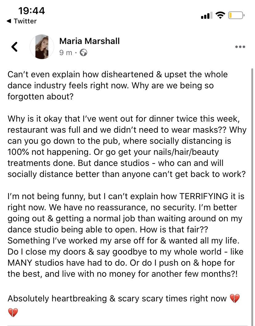TeamMMDC's tweet photo. Something NEEDS to be done for the dance industry, it’s so unfair for us to be the forgotten industry 💔💔💔 

#SaveTheArts  

@NicolaSturgeon @Anthea_Dickson https://t.co/pb3tHsZYVU