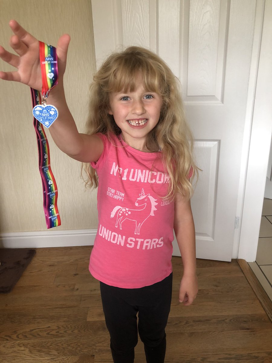 CatherineHewins's tweet photo. @Year1BC A has finally received her Great British Children’s Challenge medal for June where she #stayedsafe did #actsofkindness did her #dailywalks and was #kind and as you can see is pleased! https://t.co/Vsdba5n7CL