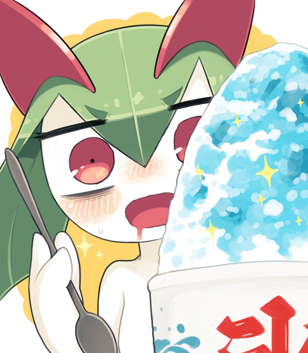 kirlia shaved ice pokemon (creature) solo blush food 1girl open mouth  illustration images