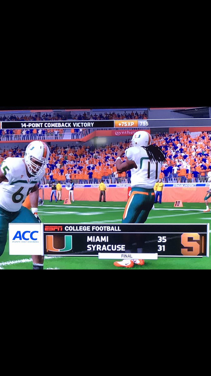 CoachPG79's tweet photo. @CanesFootball escapes @CuseFootball 35-31. Despite 3 turnovers we managed to play D good enough to hold them at the end. #UcomingThru @ChrisNcaa @boogerncaa https://t.co/YcTBGmh1Tc