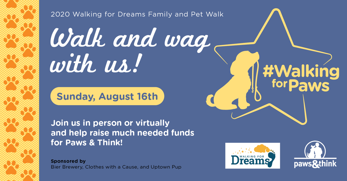 We hope you'll join us for this family-friendly pet-friendly fundraiser walk next month! Thank you to our generous event sponsors <a href="/TheBierBrewery/">Bier Brewery</a> <a href="/ClothesWACause/">Clothes With A Cause</a> and Uptown Pup! To participate or donate visit pawsandthink.org/walk #WalkingforWags