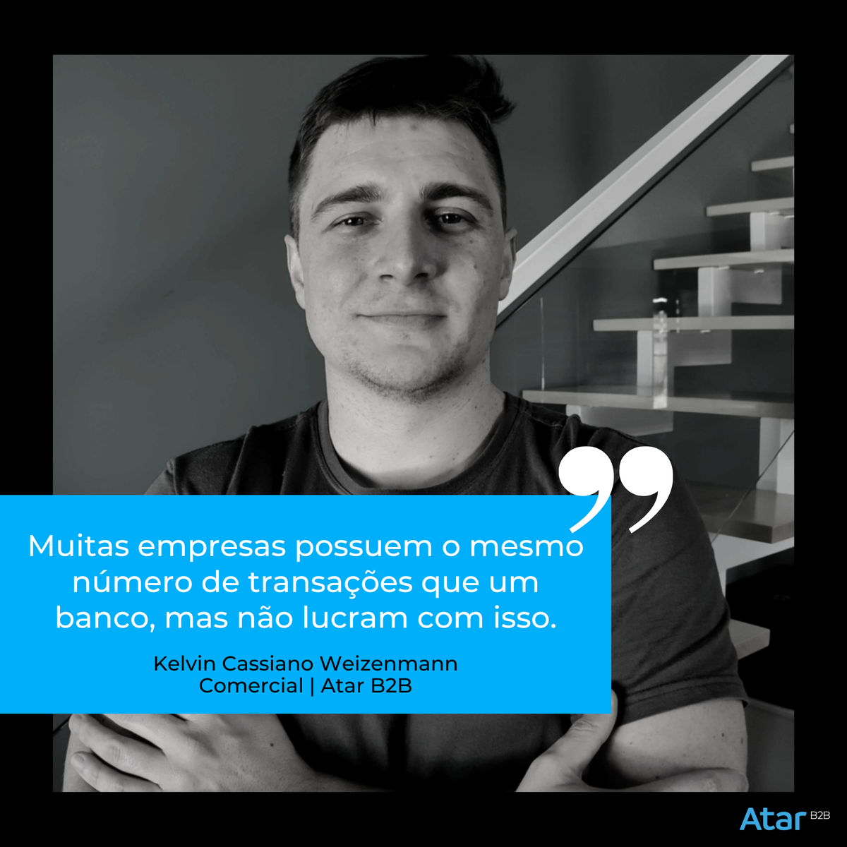 AtarB2B's tweet photo. O Kelvin Cassiano Weizenmann, do time comercial, tem um recado importante!

Muitas empresas possuem o mesmo número ou maior de clientes e de transações com o cartão do que um banco.

A Atar B2B pode ajudar qualquer empresa a lucrar com isso.

#baas #fintechme #bank #fintech https://t.co/i3IjLKKKIa