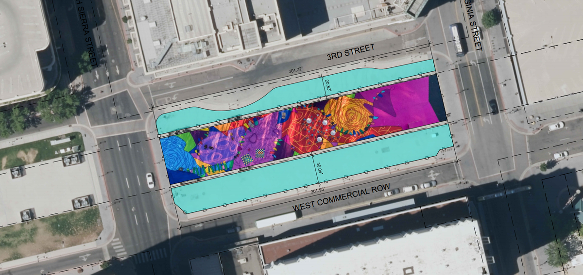 <a href="/RenoPolice/">Reno Police</a> <a href="/MayorSchieve/">Mayor Hillary Schieve</a> @NevadaDPS @JennyBrekhus A new mural will soon be painted on the train trench right by the downtown Reno Arch, after council approved some grant $. Mural will look something like this - and should be done in spring 2021