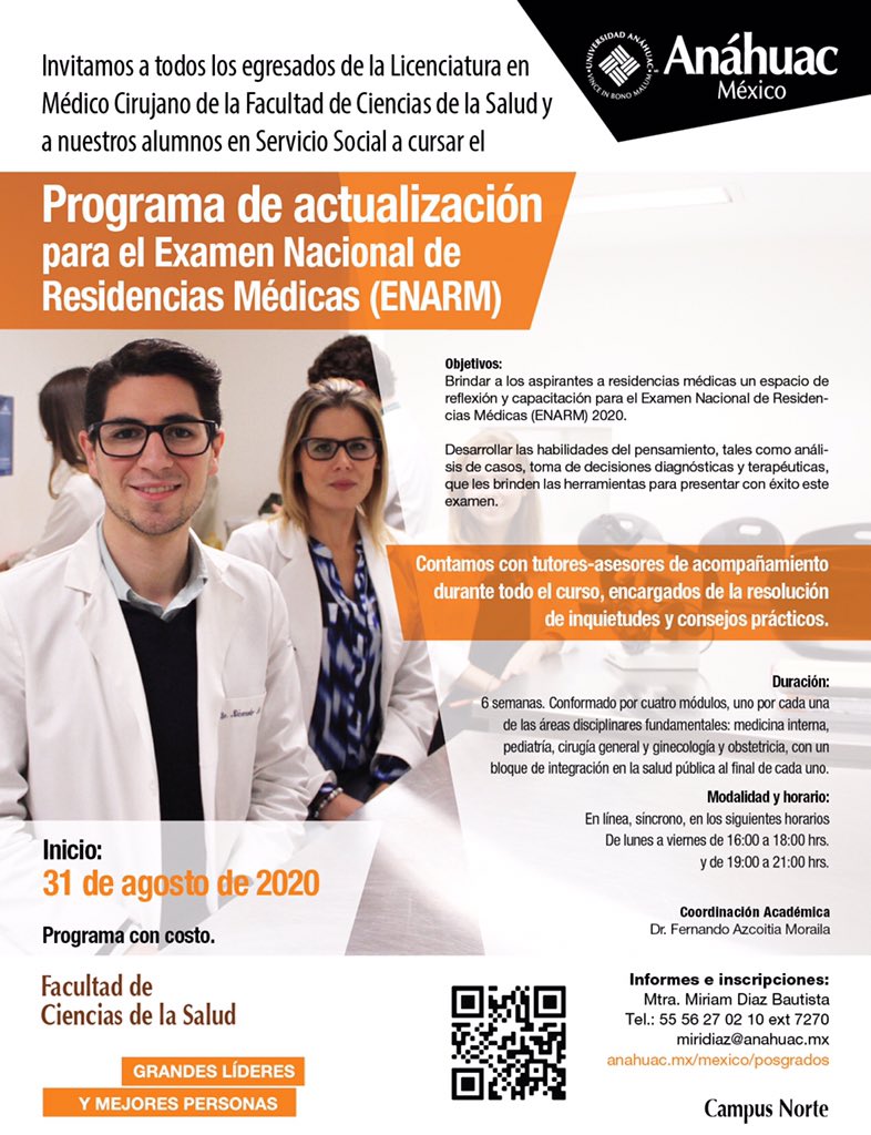 Anahuac_FCS's tweet photo. #CursoENARM Egresado y Pasante de Servicio Social: Te invitamos a cursar nuestro programa de actualización para el Examen Nacional de Residencias Médicas el cual inicia el 31 de agosto. 

¡Te esperamos! 📚
*Programa con costo https://t.co/K1P0p3gHhc