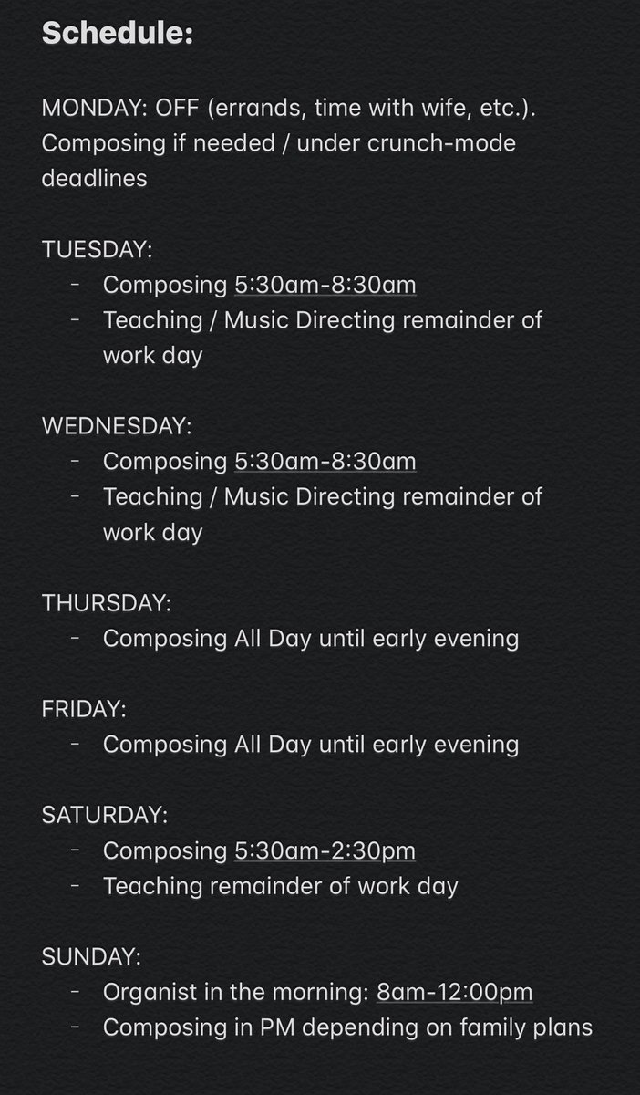 This has been my usual schedule for years. It has been clean, concise, comfortable, and consistent. It’s never been too much for me.What was once 9-12 hour days became close to 14-15 daily, nonstop. Not even evening exercise (not listed in picture). 4/