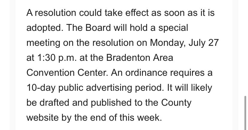 DaniCHurtado_'s tweet photo. BREAKING: @ManateeGov commissioners will meet on Monday to consider a mandatory face covering order. @mysuncoast https://t.co/K2daWsT3vD