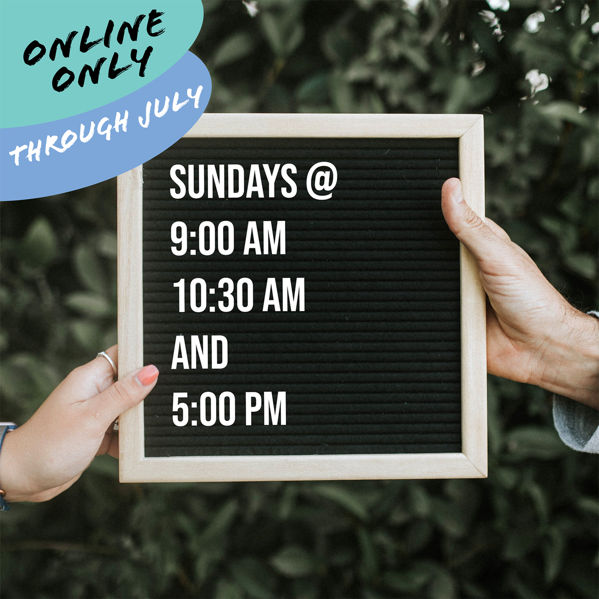 Family and friends, We will be continuing our Sunday services online ONLY through July. Please stay safe and well and join us Sundays at bayarea.church/live or on Facebook or Youtube at 9am, 10:30am or 5pm.