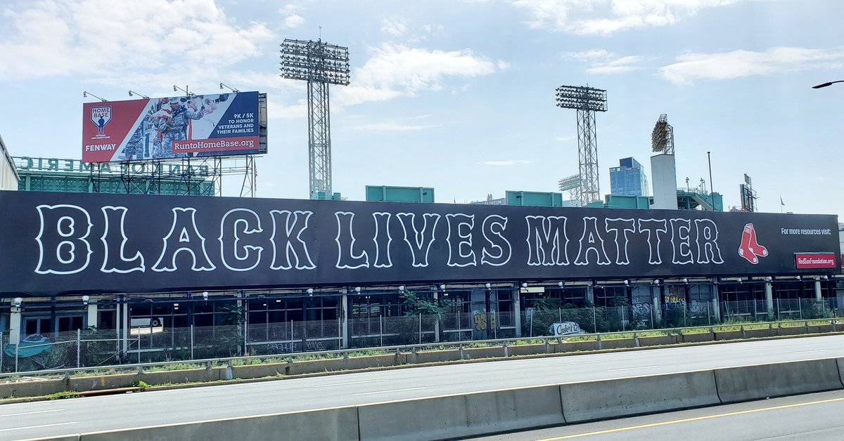 OnlyInBOS's tweet image. The Boston Red Sox have converted the 252 feet long by 20 feet tall billboard outside Fenway Park into a Black Lives Matter mural overlooking the Massachusetts Turnpike.