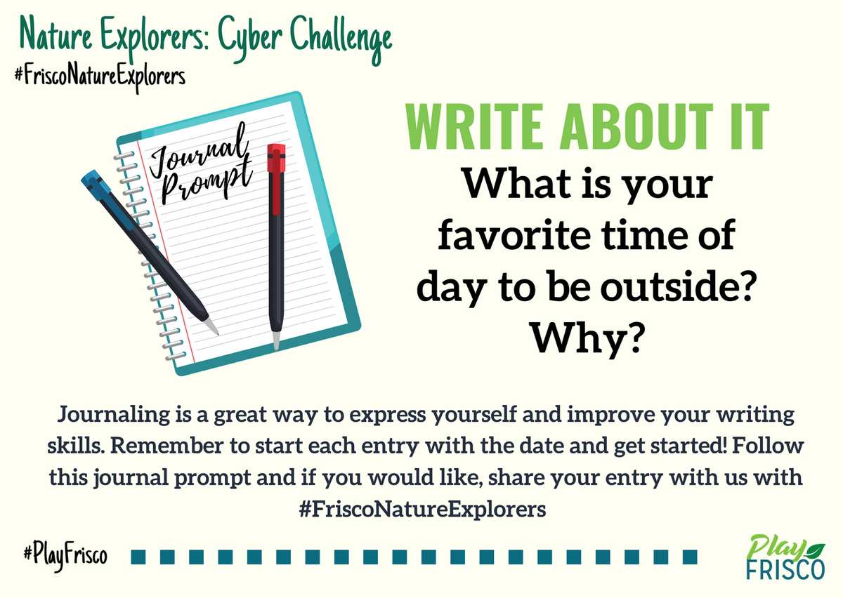 PlayFrisco's tweet photo. Nature journal prompt! What's your favorite time of day? Write about it! 

#PlayNaturally
#PlayFrisco https://t.co/fFgZNLKzf5