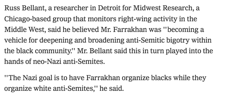 From 1985 NYT article, we see ANP's G. Lincoln Rockwell fully supporting Nation of Islam, similar in manner to Linda Sarsour & other former leaders of Women's March, very likely due to their views on American Jews.