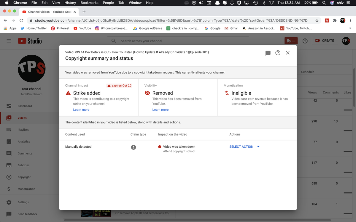techproshivam's tweet photo. i got copyright on one of my video, How to install iOS14 Beta 2 video , it has been taken down by youtube, not sure why ? anyone face same issue #ios14beta2 https://t.co/OOQVZuOw7D
