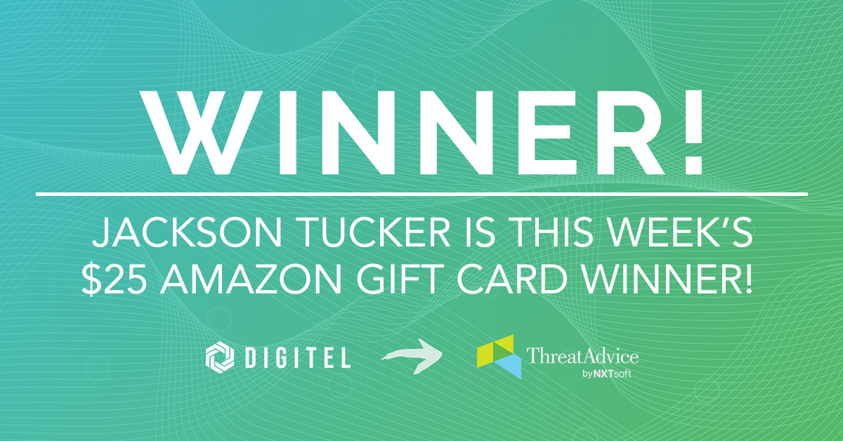 DIGITELCorp's tweet photo. π¨ WINNER ALERT! π¨ Jackson Tucker is the winner of this week's Follow Contest! Follow NXTsoft to be entered in next week's drawing for a $25 Amazon Gift Card! #Winning #FollowContest https://t.co/exqSbWm2jJ