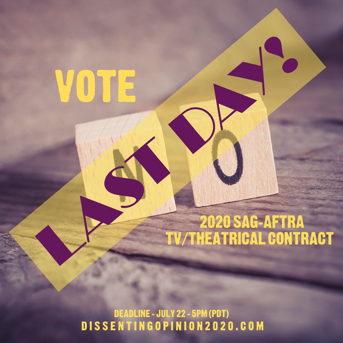 StardustBluePR's tweet photo. #SAGAFTRAmembers
Today is the LAST DAY to #VoteNO on the Tentative TV/Theatrical Contract.
Votes must be in by 5pm PDT
#DissentingOpinion2020
See: https://t.co/N60H43340I
#VoteNO β
is my choice
@DO2020VoteNO
#SAGAFTRA #streamingforward #contract2020 https://t.co/M1A7WfQhnP