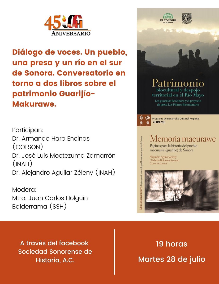 El próximo martes 28 a través de nuestro facebook. Los esperamos.
#presabicentenario #presalospilares #sociedadsonorensedehistoria #guarijíos