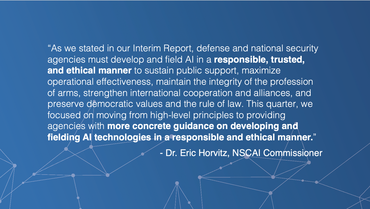 AiCommission's tweet photo. #NSCAI Commissioner @EricHorvitz on the Key Considerations for Responsible Development &amp; Fielding of AI, which we have published in a stand-alone document available here and on our website: https://t.co/oSMblHWvNZ https://t.co/RhKkXTLda7