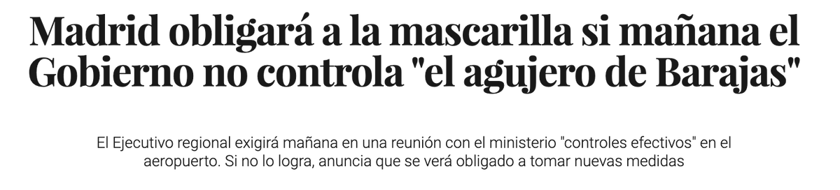 pmarsupia's tweet photo. Después de 40.000 muertos y 3 millones de personas en ERTES, ¿no podemos evitarnos estas batallitas políticas de cuarta división?

Hagan obligatoria la mascarilla en Madrid. Hagan todos los controles que se pueda en Barajas. Rememos todos en la misma dirección. Nos jugamos mucho. https://t.co/3bSQSlWMxO