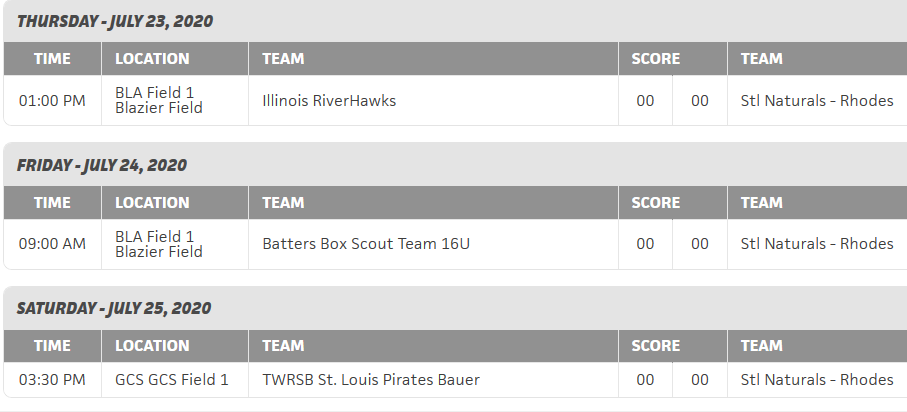 <a href="/StlnatsRhodes/">STLNatsRhodes</a> is in St. Louis this weekend for the PBR Illinois Select Tournament to close out the 2020 Summer season. Game locations and times are below. #Nats #LetsGo #uncommitted
