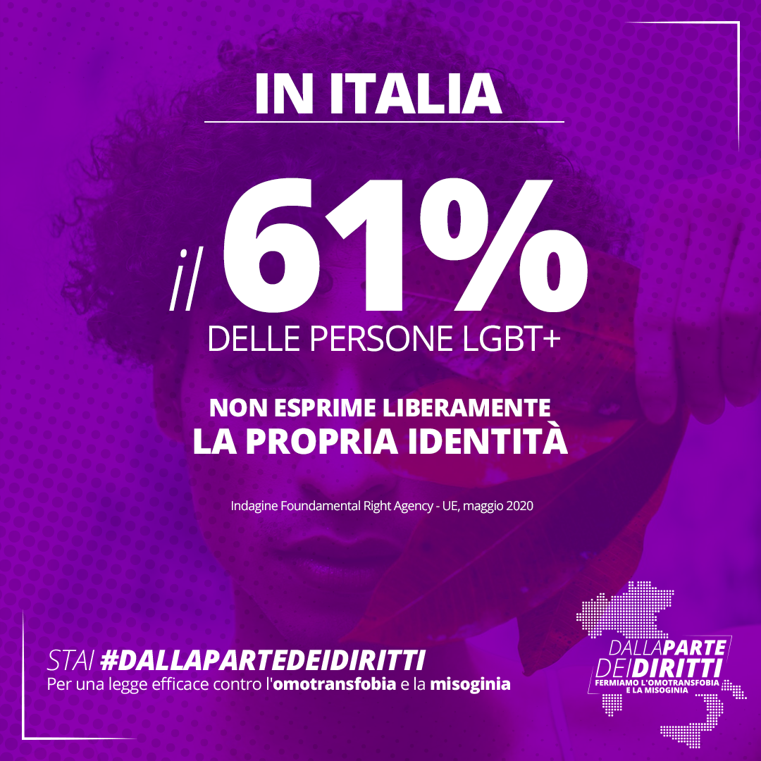 🏳️‍🌈 Per le persone lesbiche, gay, bisessuali, trans* fare coming out (dichiarare il proprio orientamento e la propria identità di genere) è ancora troppo difficile perché equivale ad esporsi e diventare bersaglio d'odio. #DALLAPARTEDEIDIRITTI
👉 Firma action.allout.org/it/m/c5ccf84/