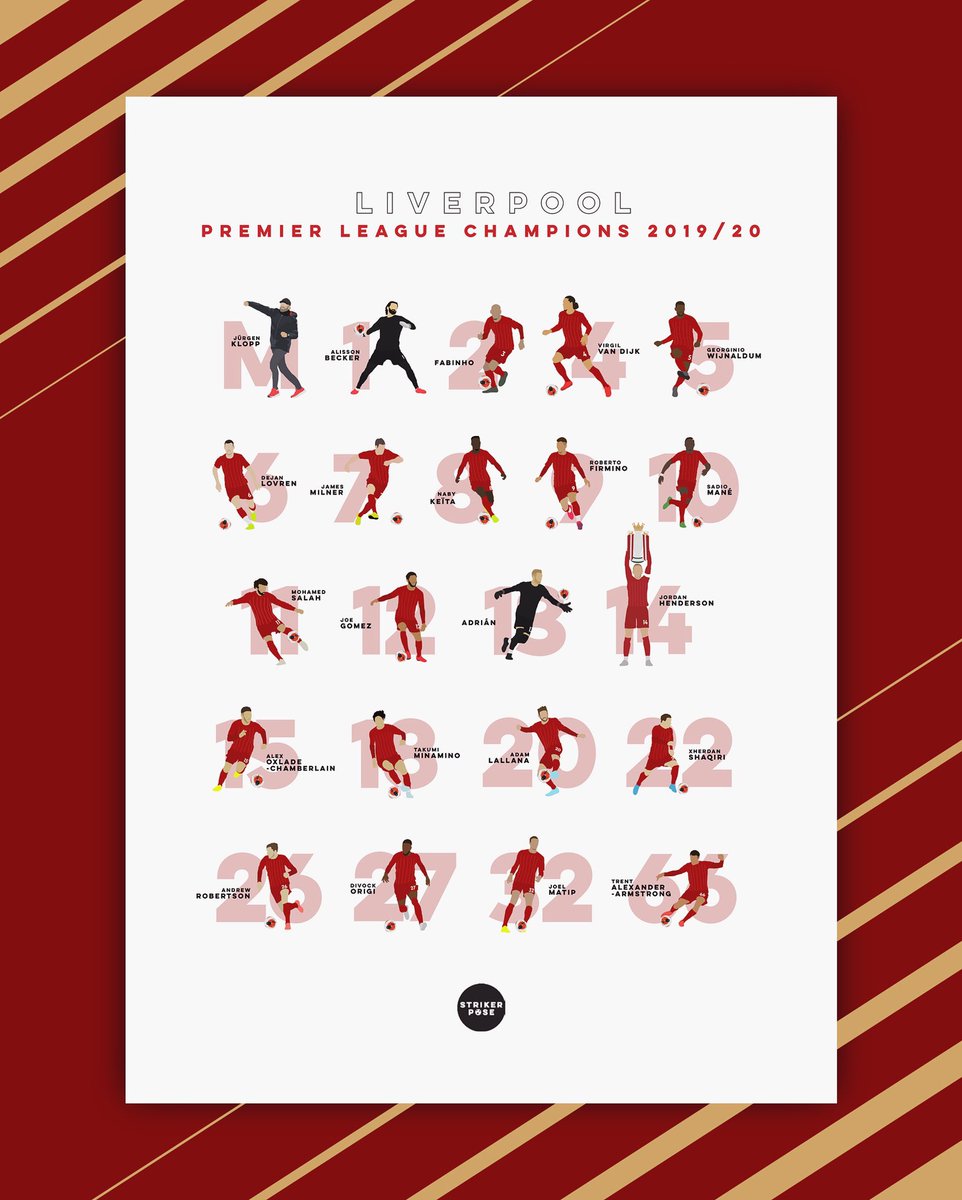 strikerpose's tweet photo. @liverpoolfc fans, get the party started early! 3️⃣0️⃣years was a long wait, but you can grab an A3 print NOW! DM for more. 
•
#liverpool #lfc #premierleague #premierleaguechampions #epl #champions #ynwa #anfield #kop #football #redmen #merseyside #illustration #print #design https://t.co/5B9JHxxez0