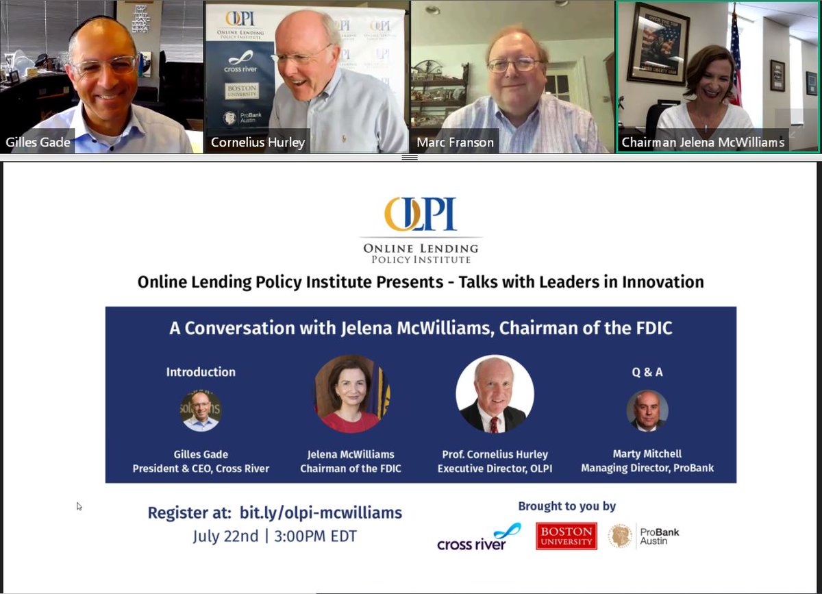 crossriverbank's tweet photo. Love a good #Hamilton reference! Thanks to @OLPI_Staff for hosting an informing conversation with @FDICgov Chairman @JelenaMcW and to our CEO @GillesGade for making a special appearance! #OLPI #Innovation https://t.co/ueCs5sc2dW