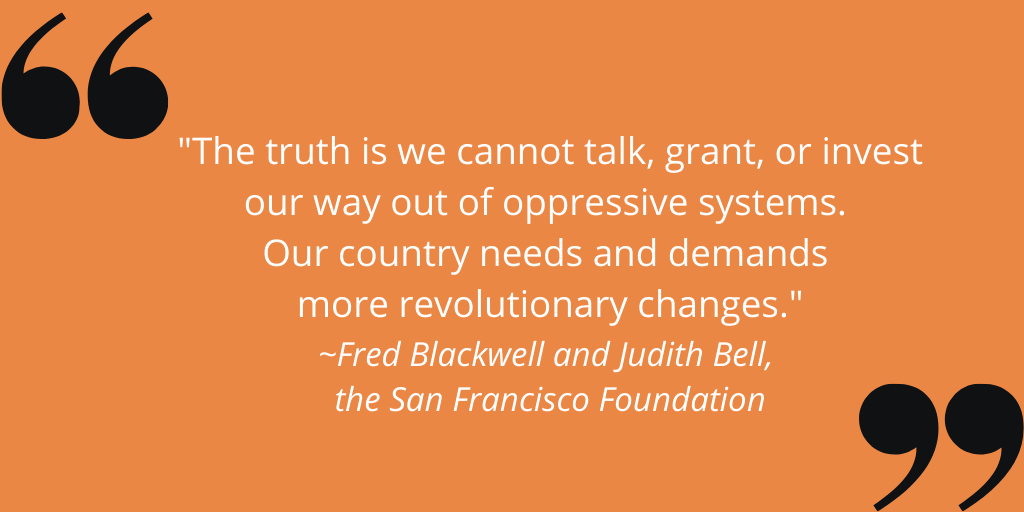 policylink's tweet photo. In this week’s Covid, Race, and the Revolution, @agb4equity speaks with @TSFF CEO @fredgblackwell &amp; Chief Impact Officer @jbpoli about how philanthropy can reimagine its work to step into this moment.
https://t.co/Gqf2vy6PeU 
#COVIDandRace #philanthropy https://t.co/MA8lj2Q1h3
