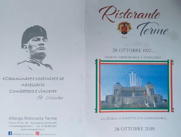 AlRobecchi's tweet photo. Giorgia Meloni, invece di occuparsi di John Lennon, potrebbe intrattenerci sul suo candidato governatore delle Marche, tale Francesco Acquaroli, uno che va alle cene in onore del Duce (sì, quello là, quello che scappava in Svizzera con l’amante). Dai, Giorgia, le mostro il menu! https://t.co/qa96D8MPWL