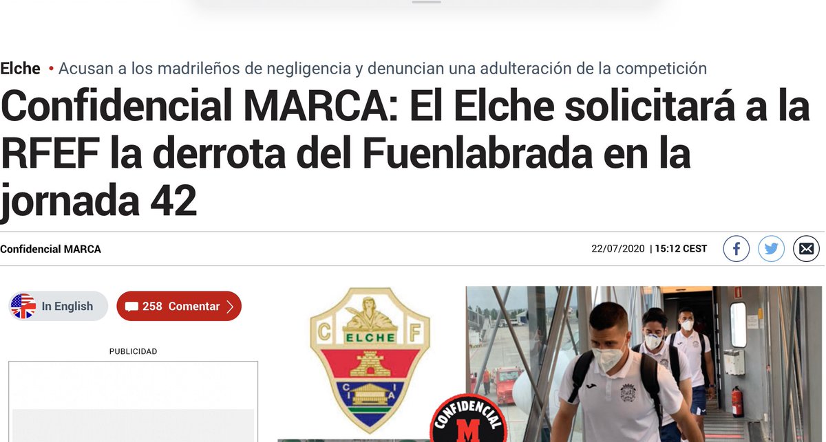 CarlosGlez2021's tweet photo. Por lo descrito por el CSD cabe hablar de conducta negligente del Fuenlabrada y de culpa in vigilando de La Liga, con consecuencias perjudiciales para los intereses del Elche CF. Sería una grave injusticia que el Elche resultara perjudicado por la negligencia y errores de otros. https://t.co/dbFZ7UyZGT