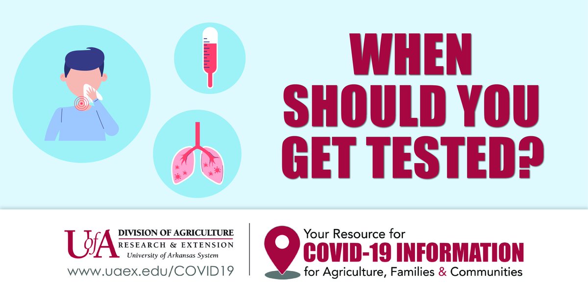 If you have a fever, cough, or shortness of breath OR if you think you have been exposed to persons with #COVID19, call your health care provider or schedule a test at a local health unit. Visit uaex.edu/COVID19 for more resources. <a href="/AgInArk/">UA System Div of Ag</a> #Arkansas #countyagentlady