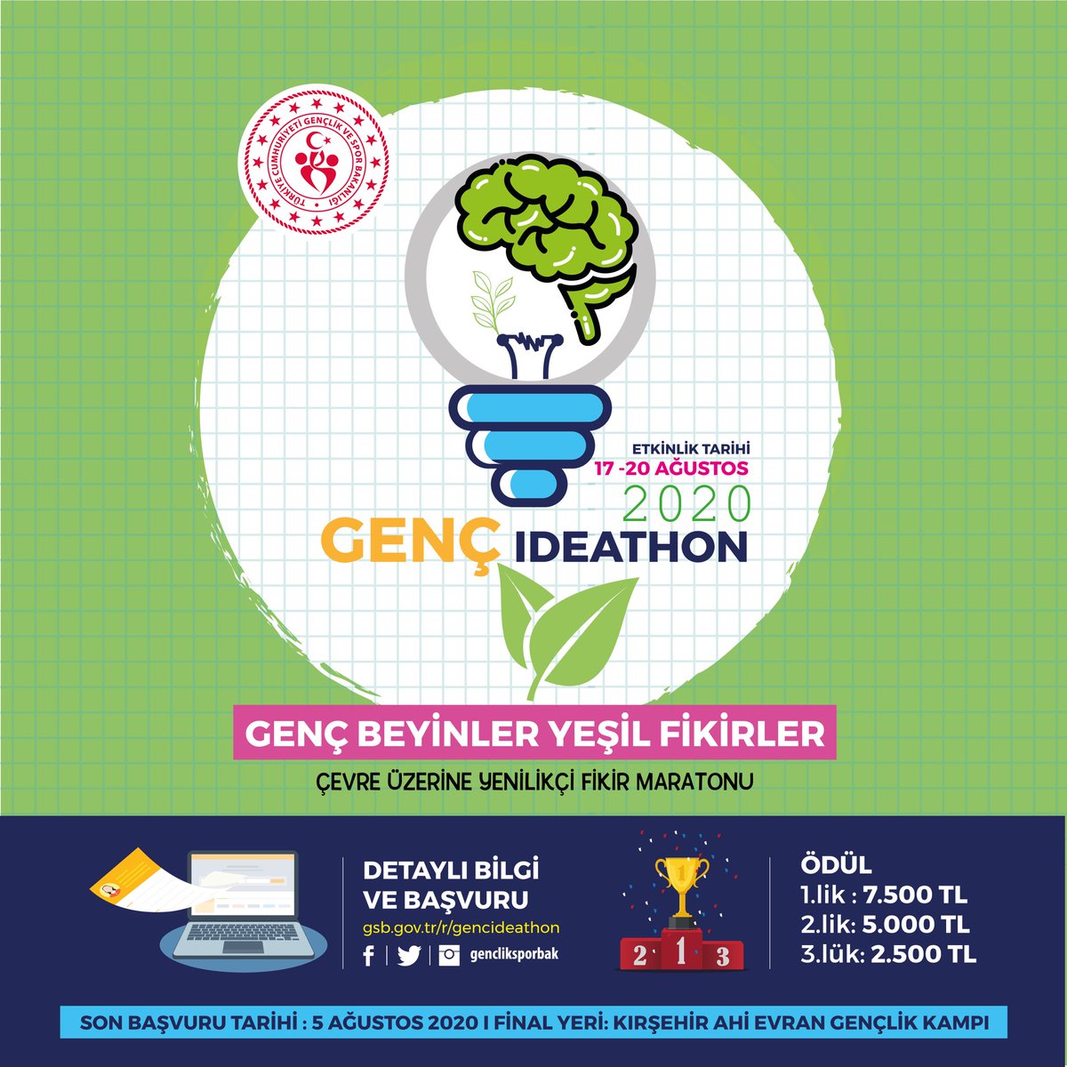 gencliksporbak's tweet photo. 🧠 🌱 Genç beyinlerin yeşil fikirlerini arıyoruz! 

Yaşadığımız çevreye katkı sunacak çözümler geliştirmek üzere yenilikçi fikir yarışmamız #GençIdeathon'a bekleriz. 

Aklında kalmasın, hayata geçsin! 
📮https://t.co/UKiMKUeKQb https://t.co/FbhehGk3l4