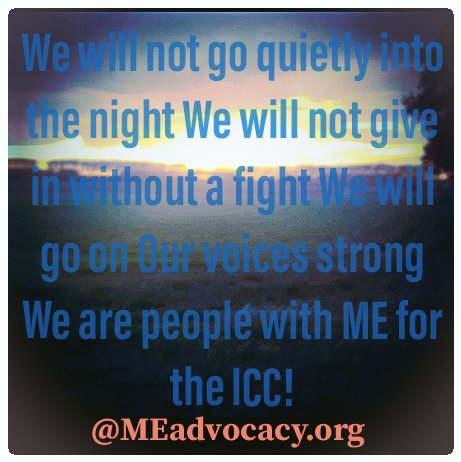 Petra_ikhebME_'s tweet photo. #MEICC #MEdisease
#Doctors #Health
https://t.co/CED6QbRKCR :
We will not go quietly into
the night ..
We will not give in
without a fight..
We will go on,
our voices strong ..
We are people with M.E.
for the ICC! https://t.co/260yyIQXpX