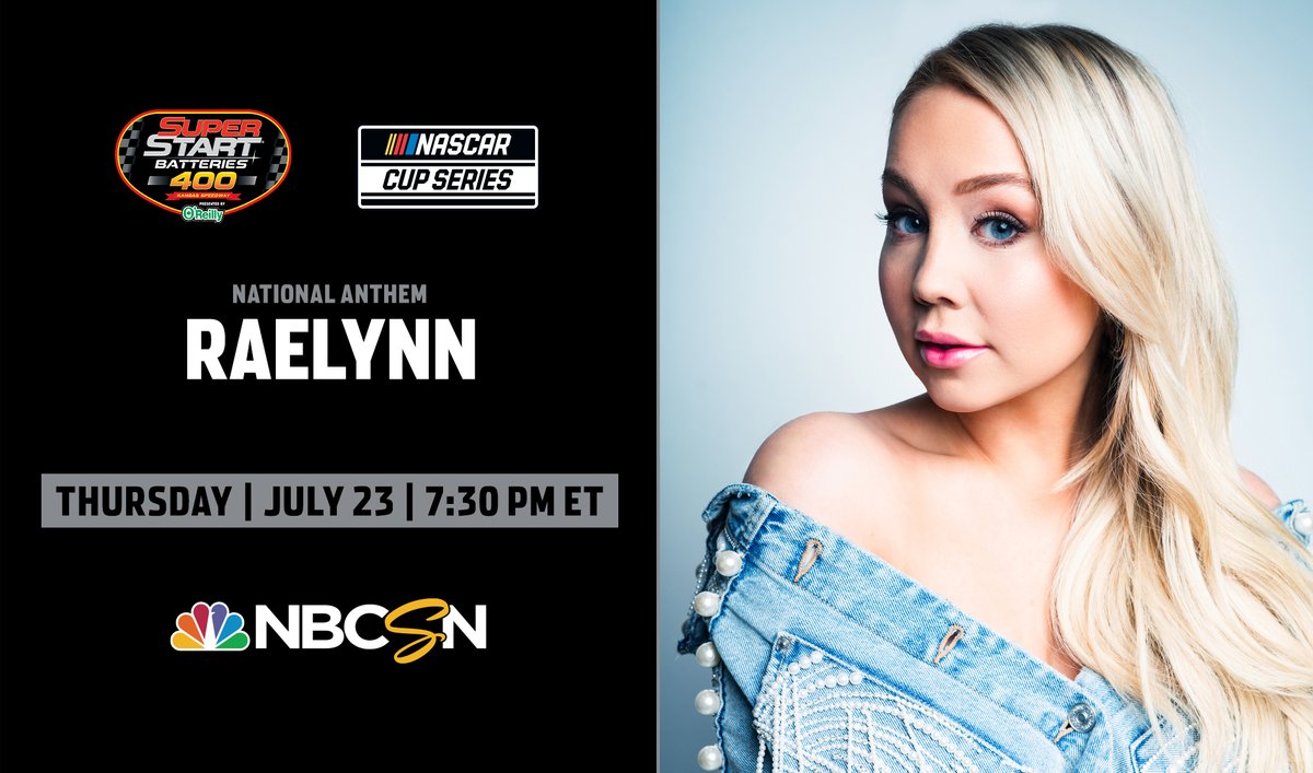 RaeLynn's tweet photo. Y’ALL I’m so excited to virtually perform the national anthem for @NASCAR at @kansasspeedway! ❤️ Tune in TOMORROW, July 23rd at 7:30 pm EST on @NASCARonNBC NBCSN. #NASCAR #SuperStartBatteries400 #OReillyAuto 🏁✨ https://t.co/0r99lHrCjU