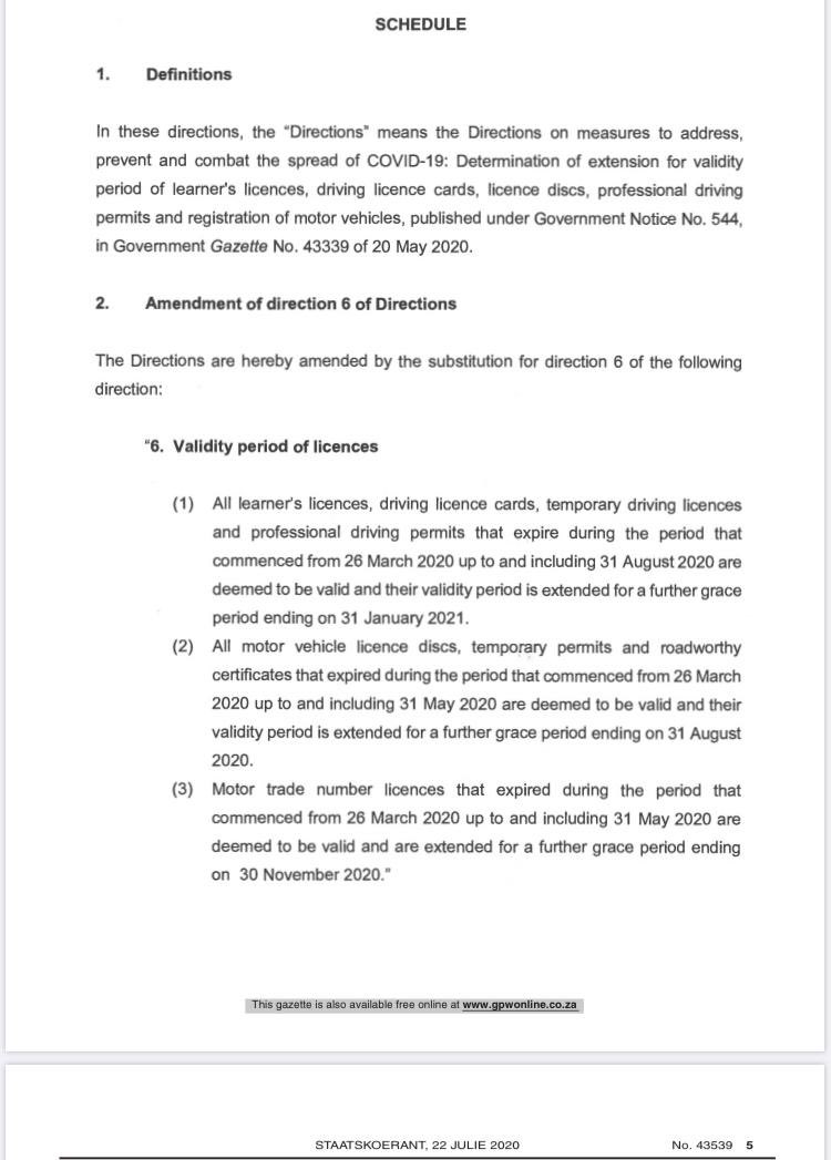 BREAKING: All learners licences, driving licence cards, temporary driving licences and professional driving permits that expired from 26 March up to 31 Aug 2020 are extended to 31 Jan 2021 <a href="/MbalulaFikile/">ANC SECRETARY GENERAL | Fikile Mbalula</a> <a href="/TrafficRTMC/">Road Traffic Management Corporation (RTMC)</a> <a href="/SAPoliceService/">SA Police Service 🇿🇦</a>