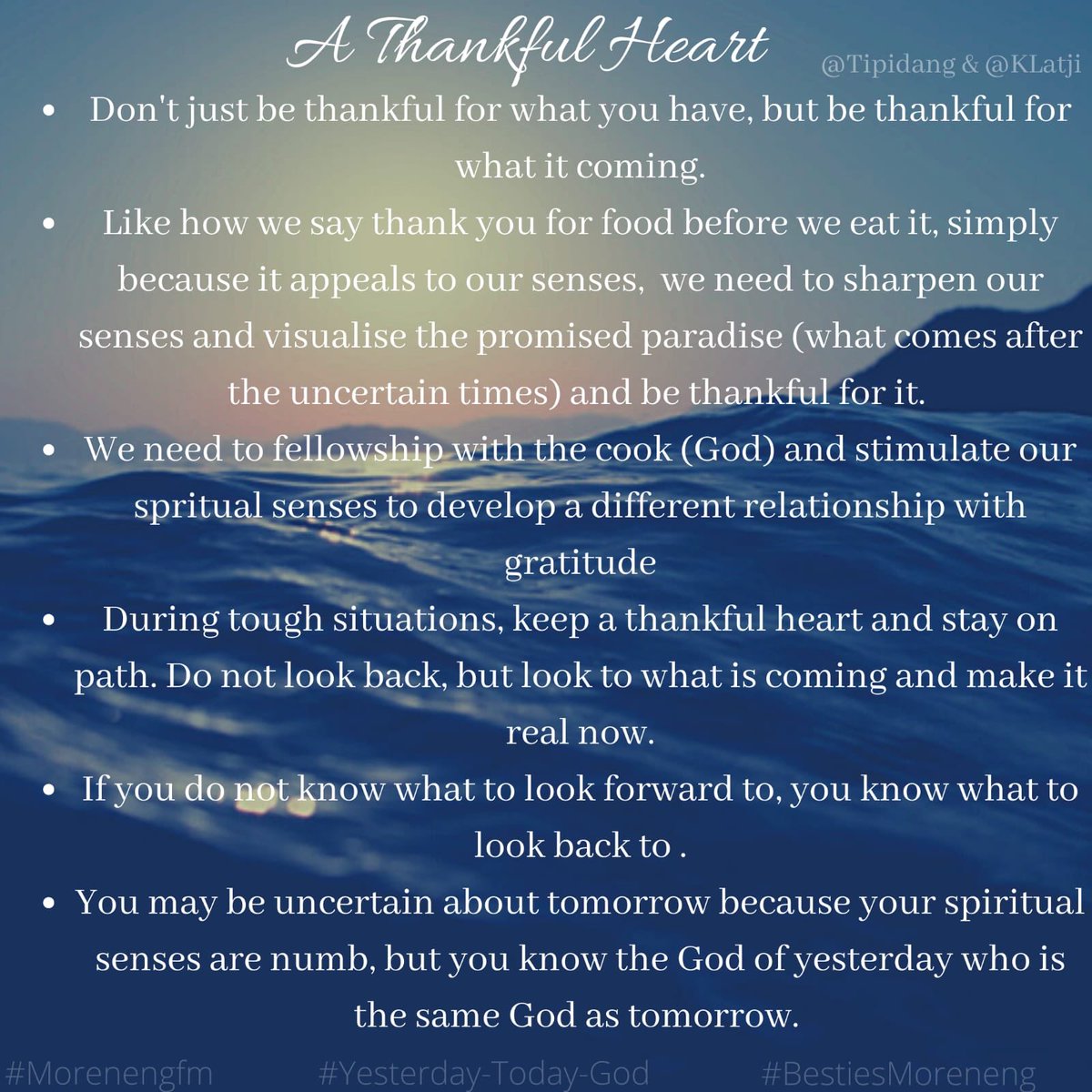 KMalatji's tweet photo. Tonight was so much fun.
Playlists and Message below.
#DeepWatersCleanse
#YesterdayTodayGod https://t.co/HimNTc7xvI