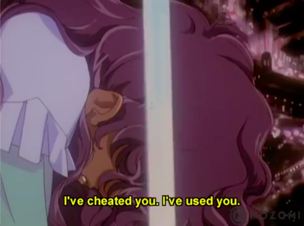 Anthy: by confessing that I have been manipulating you, I shall manipulate you into abandoning me and the quest for revolution and trick you into saving yourself. hehehe 5 points for Anthy Himemiya